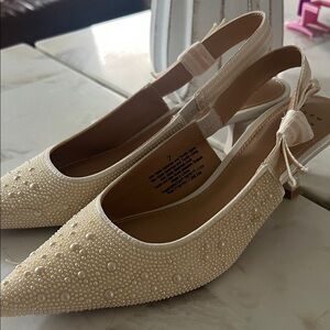 a new day Cream Beaded Slingback Heels